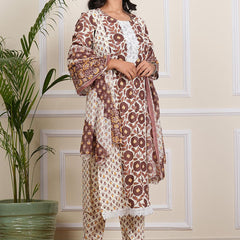 Be You Floral Printed Round Neck Straight Kurta With Trousers And Dupatta
