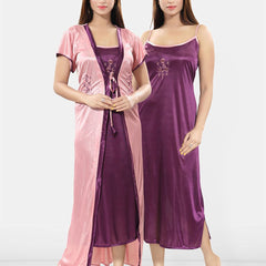 Be You Embroidered Satin Maxi Nightdress With Robe