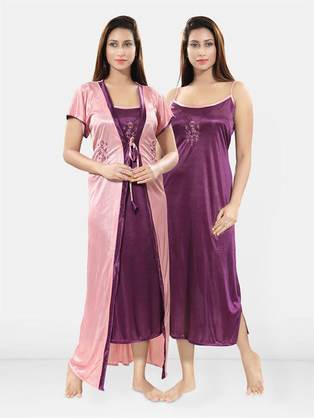 Be You Embroidered Satin Maxi Nightdress With Robe