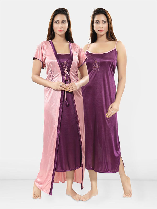 Be You Embroidered Satin Maxi Nightdress With Robe