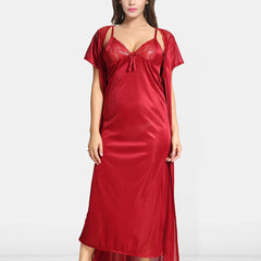 Be You Women 2 pieces Satin Nighty with Robe Maxi Nightdress