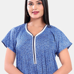 Be You Women Printed Satin Short Sleeves Maxi Nightdress