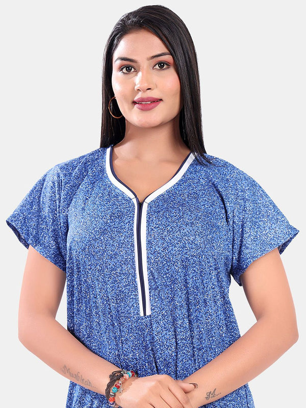 Be You Women Printed Satin Short Sleeves Maxi Nightdress