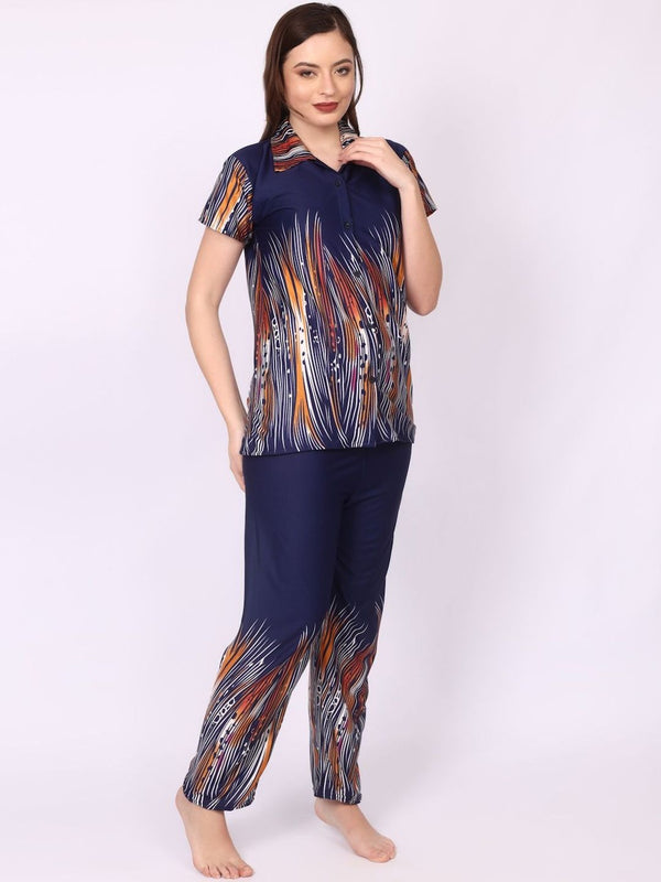 Be You Women Satin Floral Print Top & Pyjama Night Suit