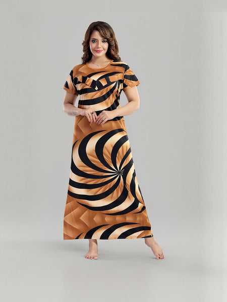 Be You Sarina Satin Spiral Printed Maternity Maxi Nightdress