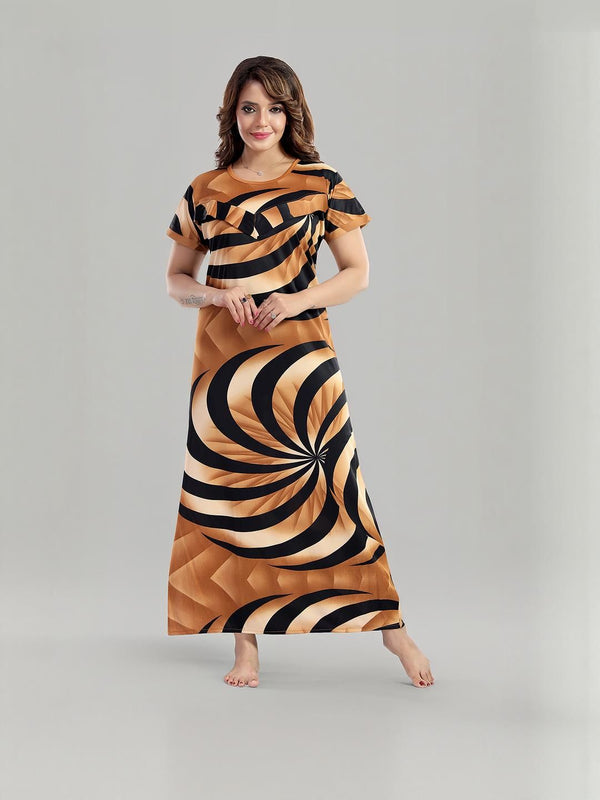 Be You Sarina Satin Spiral Printed Maternity Maxi Nightdress