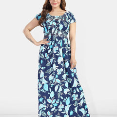 Be You Women Floral Printed Satin Maxi Nightdress