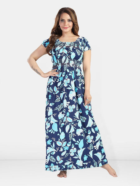 Be You Women Floral Printed Satin Maxi Nightdress