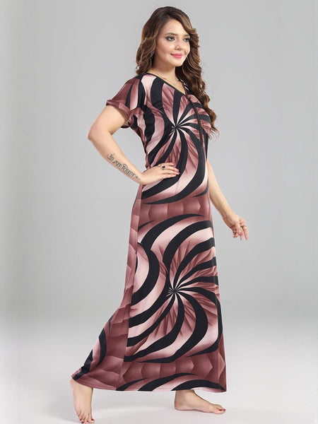 Be You Sarina Satin Spiral Printed Maxi Nightdress
