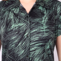 Be You Women Green Satin Shirt Collar Short Sleeves Causal Night Suit
