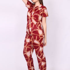 Be You Women Maroon Printed Night suit