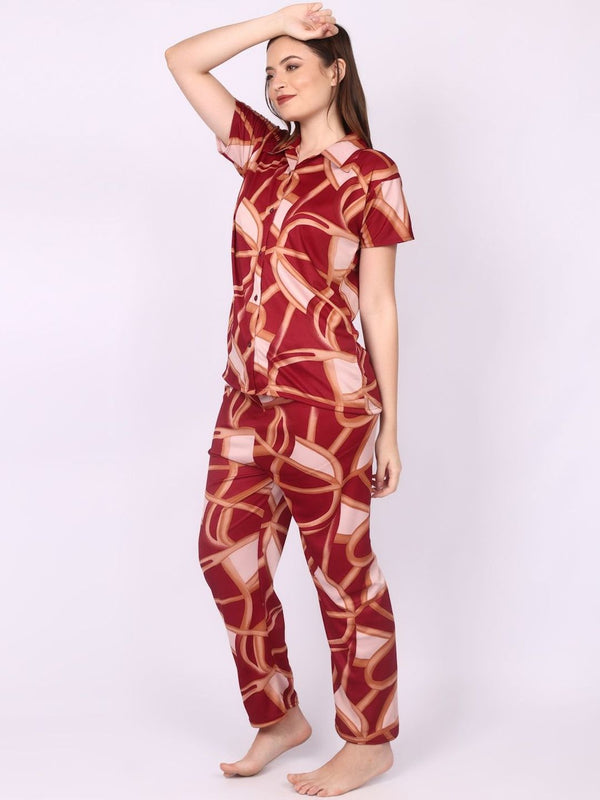 Be You Women Maroon Printed Night suit