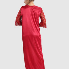 Be You Women Solid Satin Three-Quarter Sleeves Maxi Everyday Nightdress