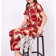 Be You Women Maroon Printed Night suit
