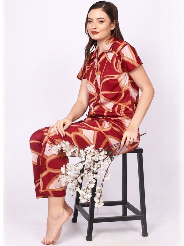 Be You Women Maroon Printed Night suit