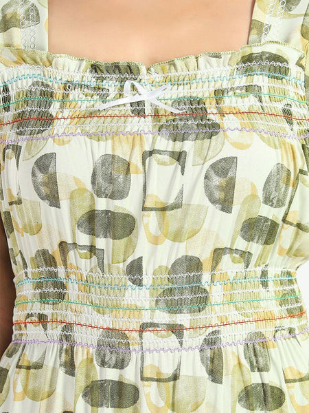 Be You Women Printed Square Neck Satin Maxi Nightdress