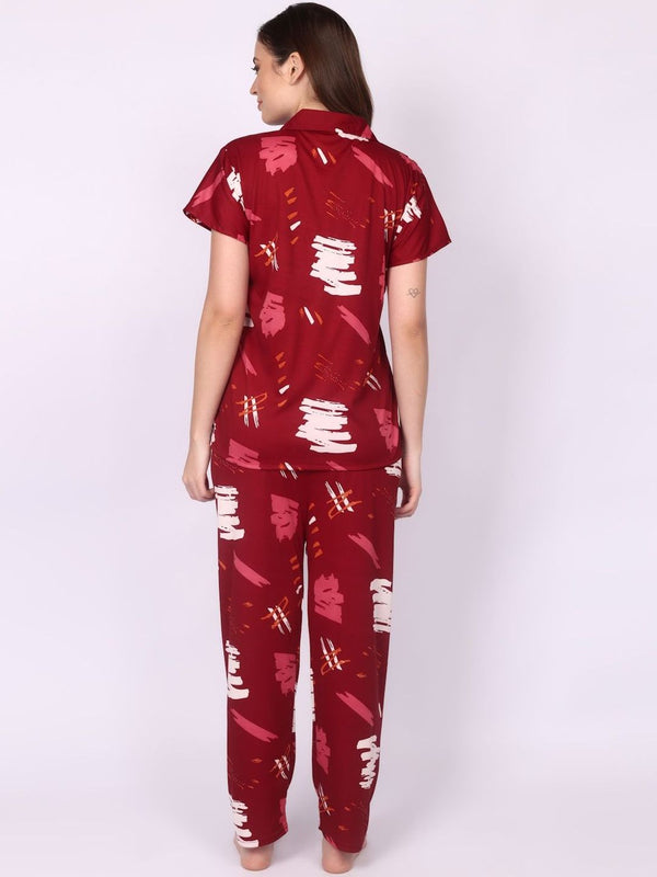 Be You Women Maroon Printed Night suit