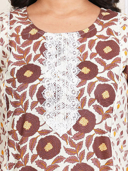 Be You Floral Printed Round Neck Straight Kurta With Trousers And Dupatta