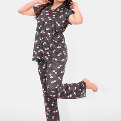Be You Women Satin Printed Shirt & Pyjamas Night suit