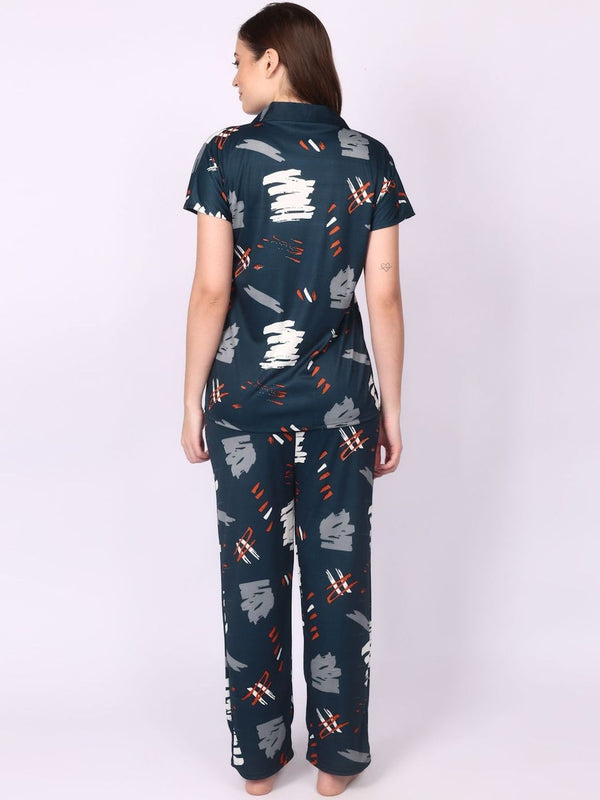 Be You Women Satin Abstract Print Top & Pyjama Night Suit