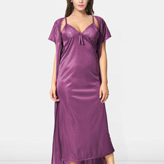 Be You Solid Satin 2 pieces Nighty with Robe