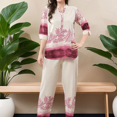 Be You Printed Mandarin Collar Tunic With Trousers