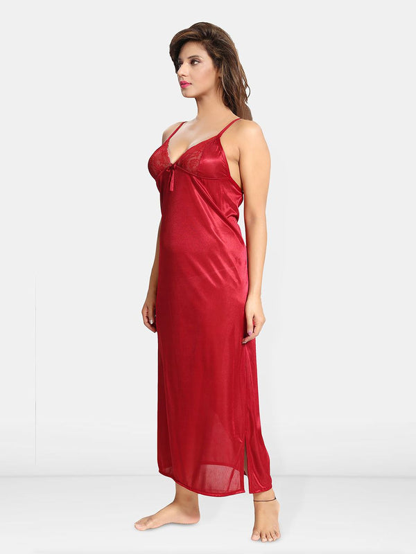 Be You Women 2 pieces Satin Nighty with Robe Maxi Nightdress