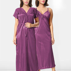 Be You Solid Satin 2 pieces Nighty with Robe