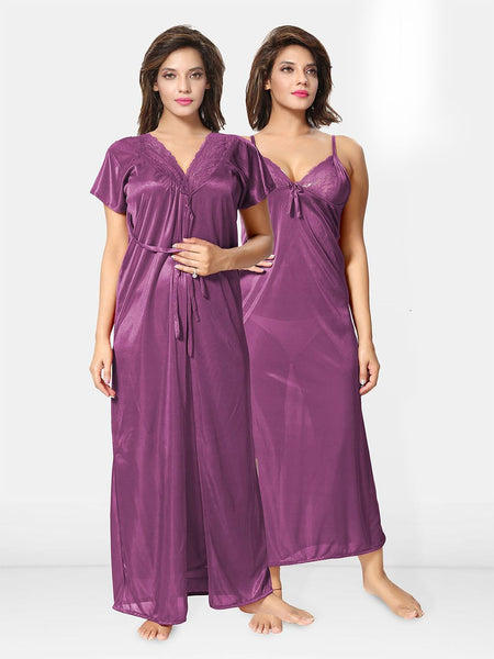 Be You Solid Satin 2 pieces Nighty with Robe