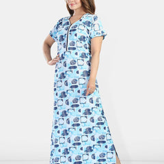 Be You Women Printed Satin Maxi Nightdress