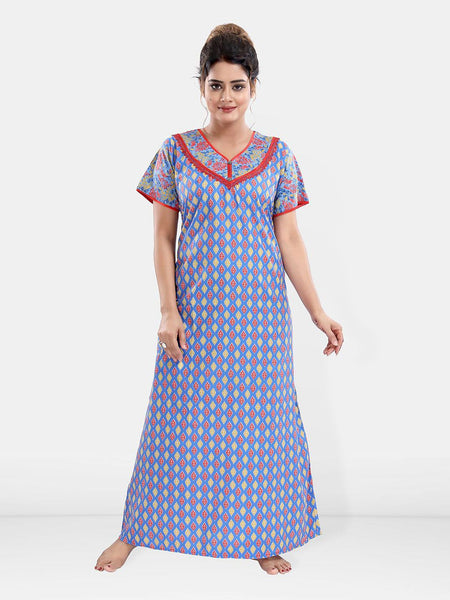 Be You Women Printed Pure Cotton Maxi Nightdress