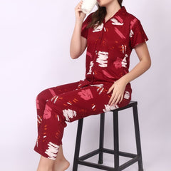 Be You Women Maroon Printed Night suit