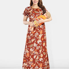 Be You Womjenb Maternity Floral Printed Maxi Nightdress