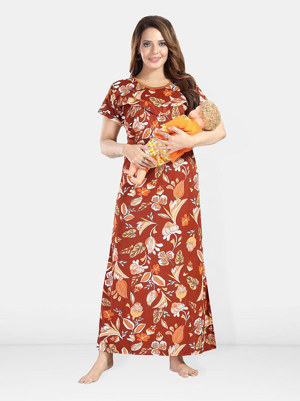 Be You Womjenb Maternity Floral Printed Maxi Nightdress