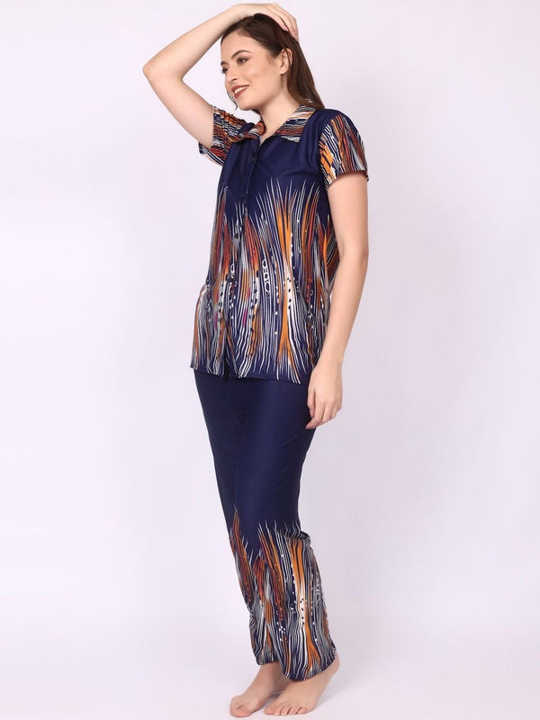 Be You Women Maroon Printed Satin Night suit