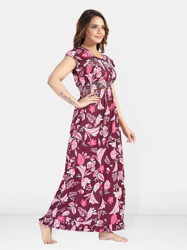 Be You Floral Printed Square Neck Maxi Regular Nightdress