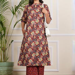 Be You Floral Printed Band Collar A-line Kurta With Palazzos