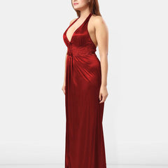 Be You Women Halter Neck Self Design Nightgown