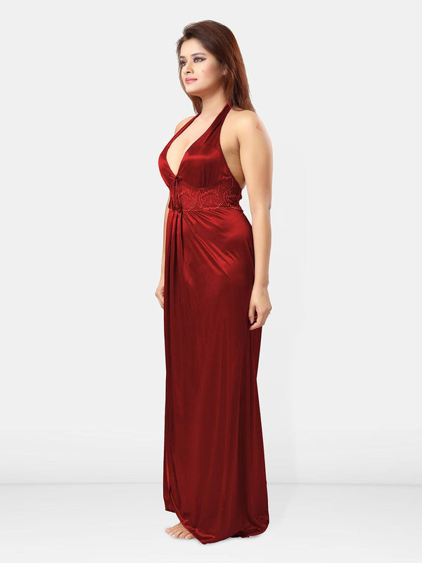 Be You Women Halter Neck Self Design Nightgown