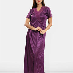 Be You Lace Design Halter Neck Nightdress With Robe