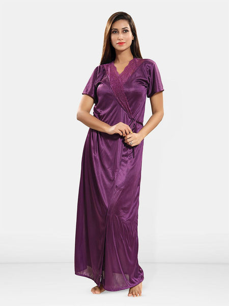 Be You Lace Design Halter Neck Nightdress With Robe
