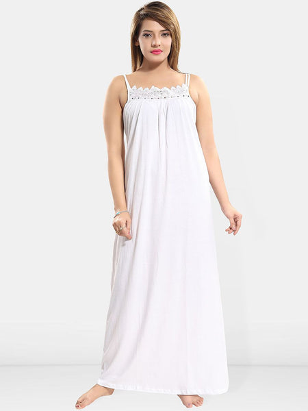 Be You Women Lace Cotton Maxi Nightdress