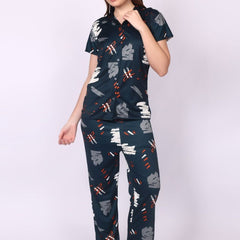 Be You Women Satin Abstract Print Top & Pyjama Night Suit
